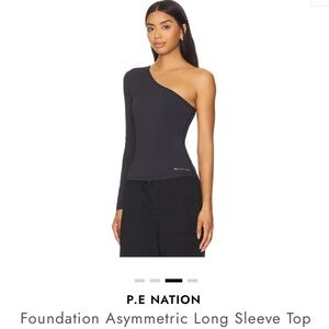 PE Nation Foundation Asymmetrical Long Sleeve Top in black and white size XS